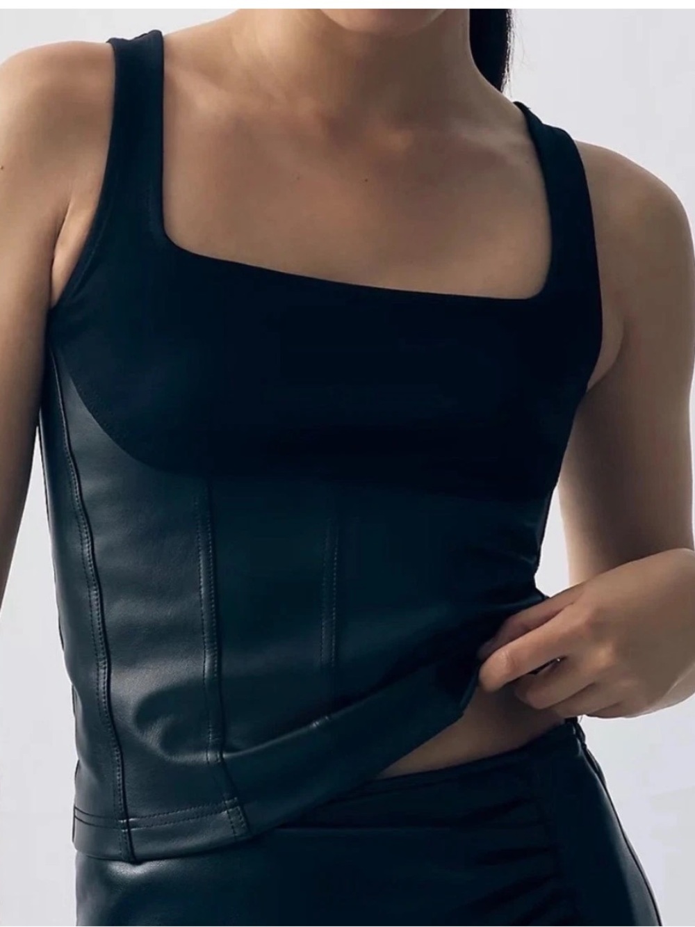 Anthropologie black Faux Leather Tank Top SZ XXS